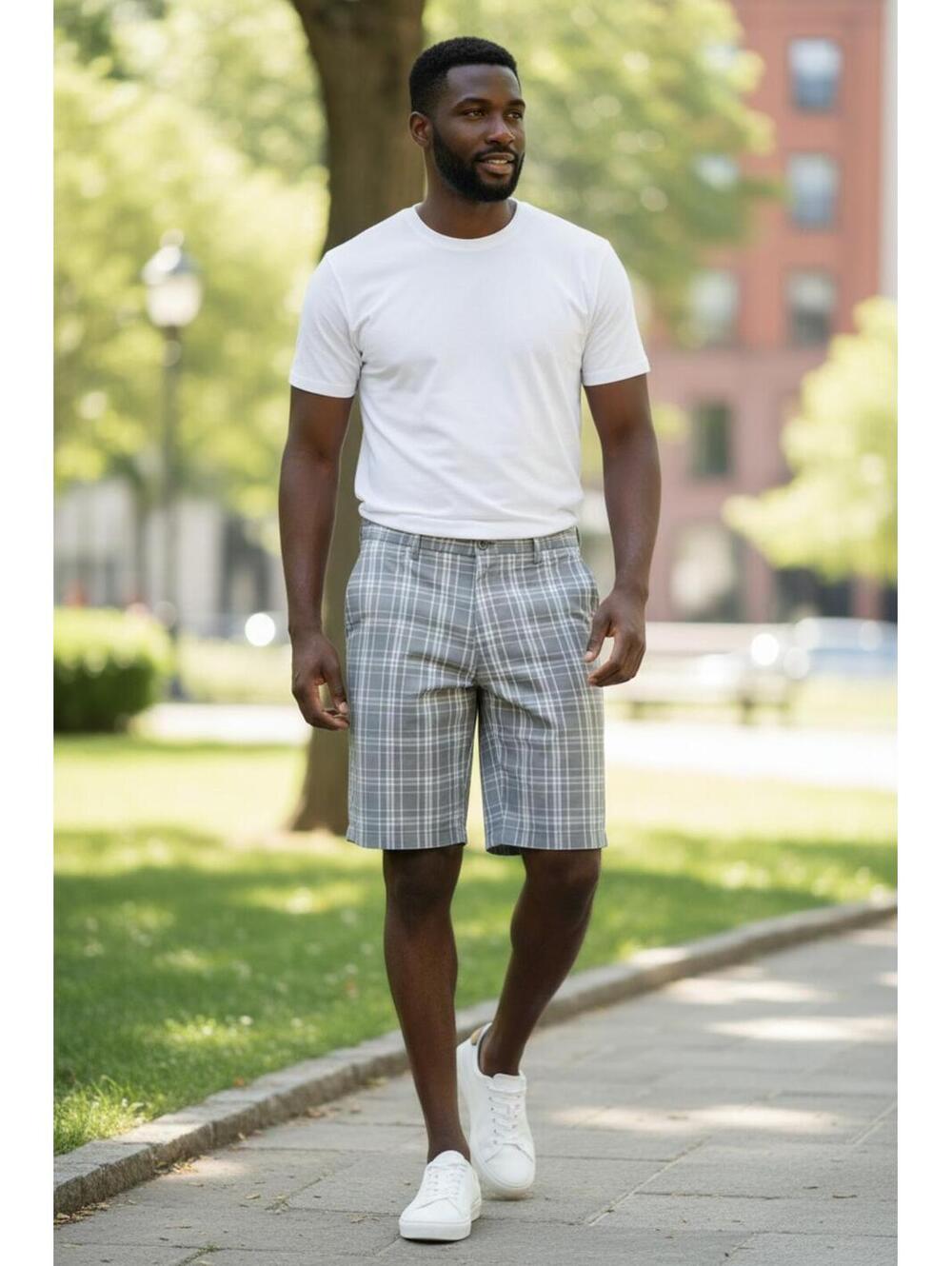 Michael Kors Men’s Gray Plaid Golf Shorts Flat Front Casual Chino Size 32